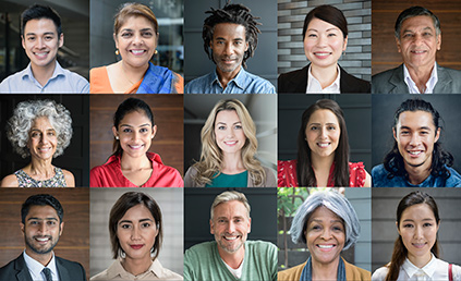 headshot portraits of diverse smiling people