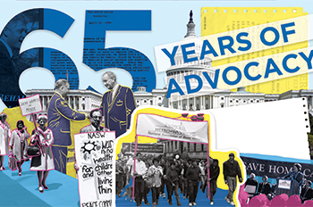 65 years of advocacy, collage of political activity
