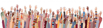 group of raised hands
