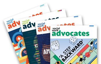 graphic of Social Work Advocates magazine covers