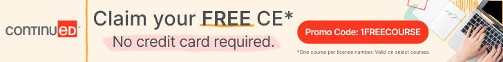 ContinuED - Claim your Free CE - No credit card required - Promo Code 1FREECOURSE - One course per license number - valid on select courses