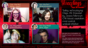 Marcrum playing one of her games, Oops All Draculas