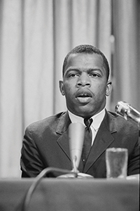 young John Lewis speaking to crowd