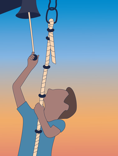 man on rope ringing bell