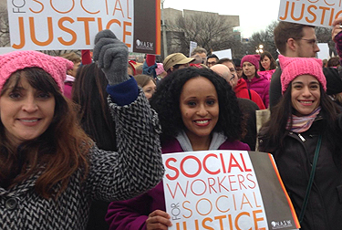 social workers stand for social justice at 2017 Women's March