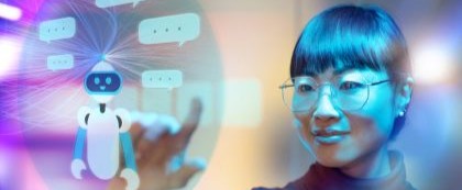 woman clicking on a virtual screen