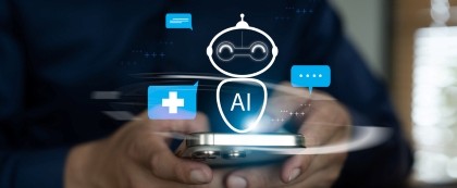 person holding phone with AI prompts around it