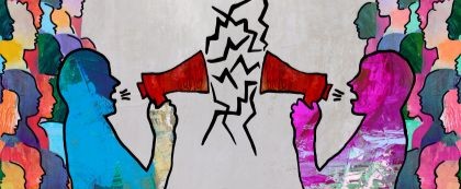 drawing of two persons shouting at each other through megaphones