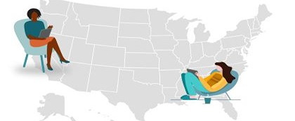 United States map with people on opposite sides