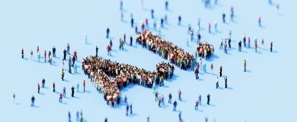 image of the letters A I surrounded by tiny human figures