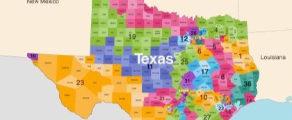 map of texas with districts labelled and numbered
