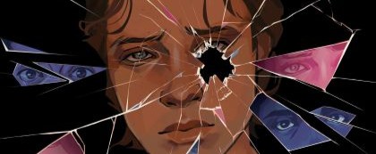 image of face in shattered mirror