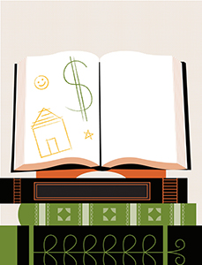 open book with drawing of a house and dollar sign open book with drawing of a house and dollar sign