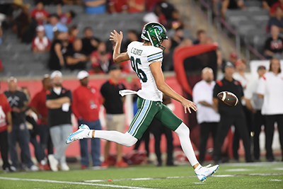 Tulane punter and virtual reality fan Casey Glover during the University of Houston game in October