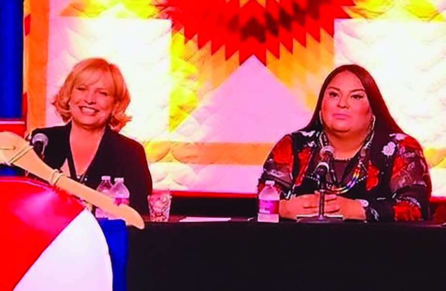 2018 Warrior Spirit Conference and Ceremony SERVE panelists Tamara Strohauer (left) and Shurene Premo, then a BASW student and an NASW Native American Birdwoman Scholar at San Diego State. Premo later earned her MSW there and became chair of the NASW Native American Council in California.