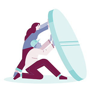 two people holding up a shield