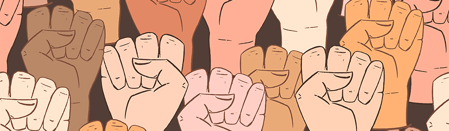 raised fists in various skin tones