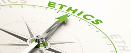 compass with the word ethics
