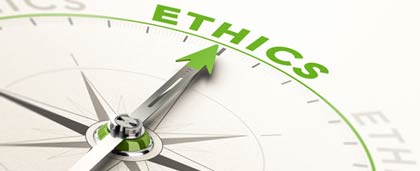compass with the word ethics