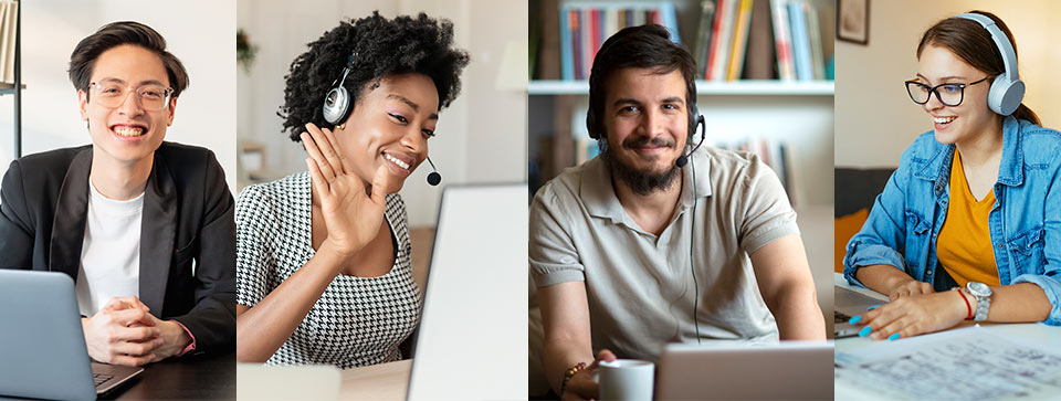 collage of young adults taking a webinar