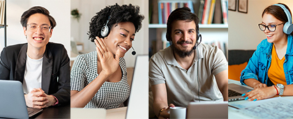 collage of young adults taking a webinar