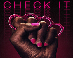 brown fist with chipped pink nail polish and pink knuckle rings