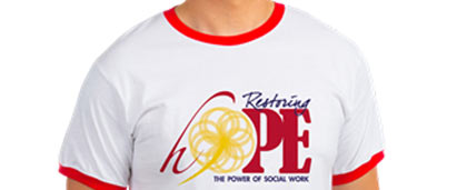 man in restoring hope t-shirt