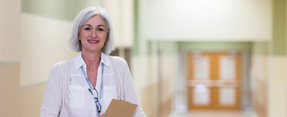 woman in school hallway