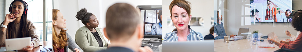 collage of people taking webinars in work groups and alone