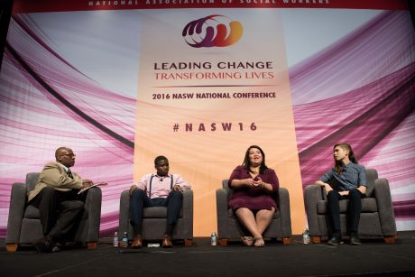 4 people on stage at 2016 NASW conference