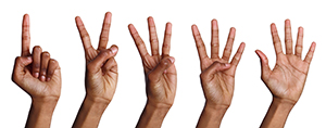 1, 2, 3, 4 and 5 fingers raised