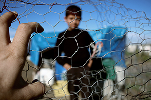 child behind chicken wire fence