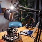 podcast studio with microphone