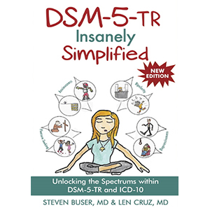 cover of DSM-5-TR Insanely Simplified: Unlocking the Spectrums within DSM-5-TR and ICD-10 - Steven Buser, MD and Len Cruz, MD