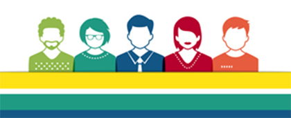 colorful graphic of people standing in a row colorful graphic of people standing in a row