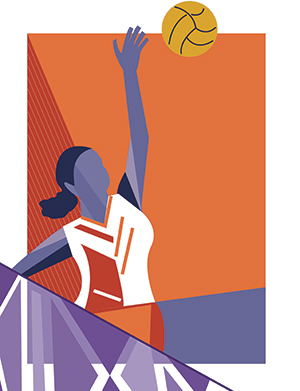 graphic of athlete jumping and reaching to yellow ball