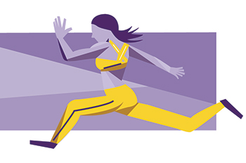 athlete running in yellow pants and top