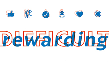 random icons, the words difficult and rewarding