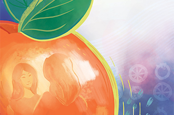 fruit with person's reflection fruit with person's reflection