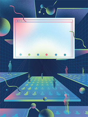 screens and small human figures