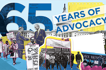 65 years of advocacy, collage of political activity