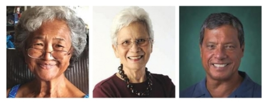 portraits of two women, one man