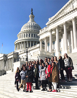 Social Work HEALS students from the 2019 cohort stand outside the U.S. Capitol building