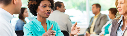 woman in a discussion circle