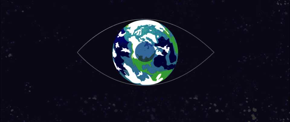 planet Earth in center of eye shape with tears falling down