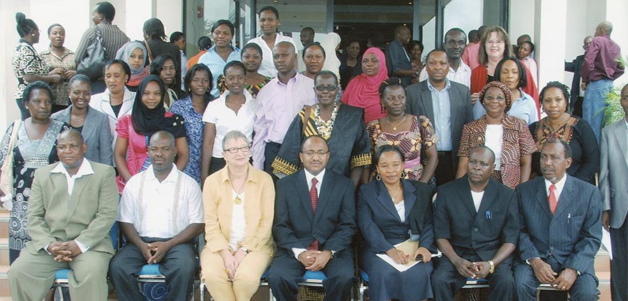 group of people pose for camera