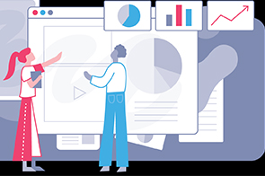 two people look at data graphs