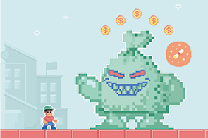 video game monster bag of money juggles coins