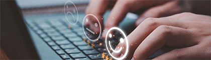 hands typing on a keyboard, reaction icons