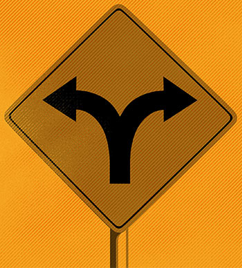 street sign - road splits in two directions